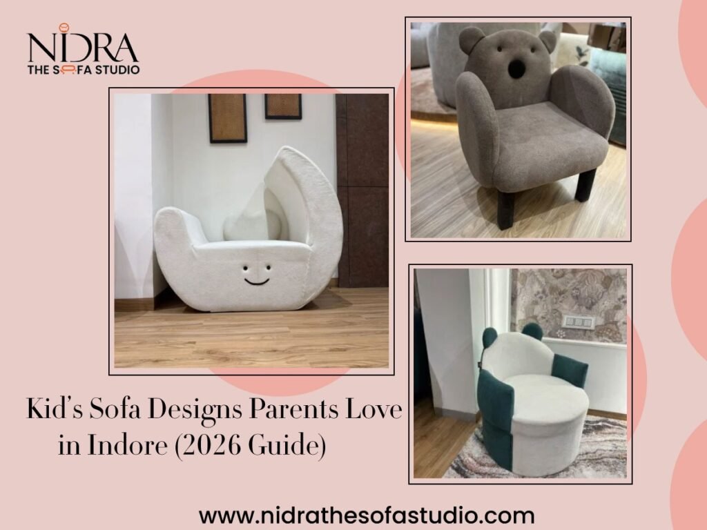 Colorful and comfortable kids sofa design displayed at a sofa showroom in Indore, perfect for modern kids bedroom furniture in 2026.