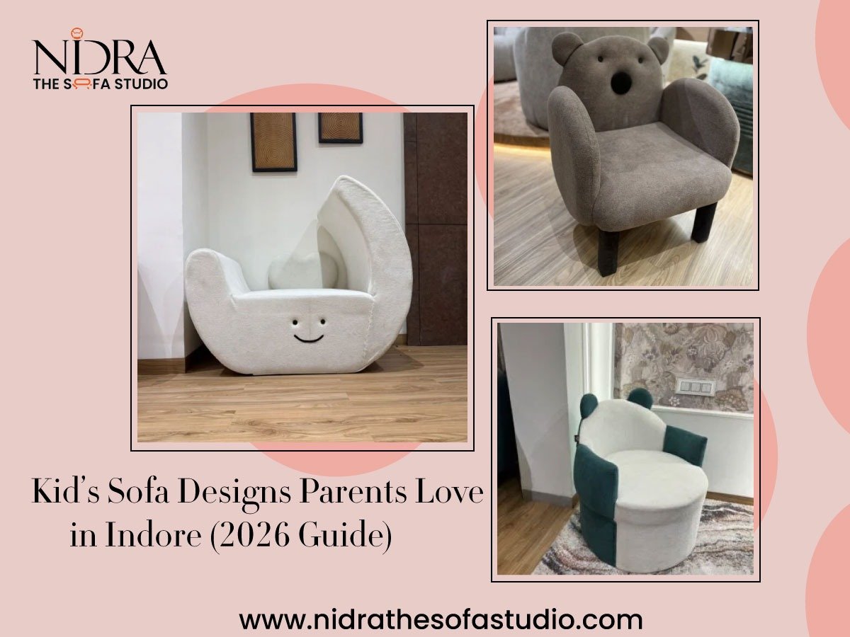 Colorful and comfortable kids sofa design displayed at a sofa showroom in Indore, perfect for modern kids bedroom furniture in 2026.