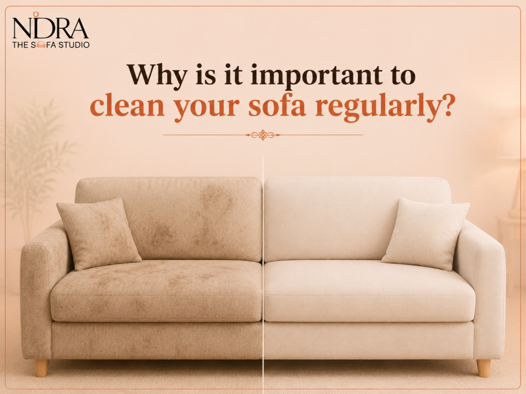 Professional sofa cleaning service showing before and after results, highlighting the importance of regular sofa cleaning for hygiene, stain removal, and furniture longevity.