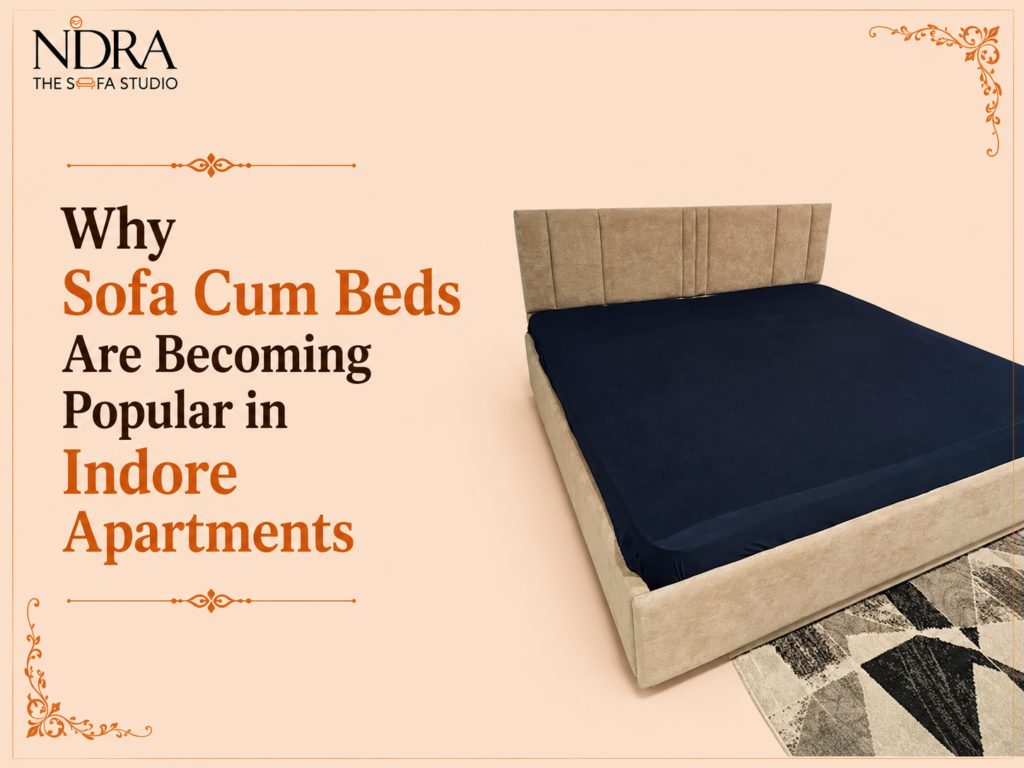 Sofa cum bed for Indore apartments with modern space-saving design by Nidra The Sofa Studio