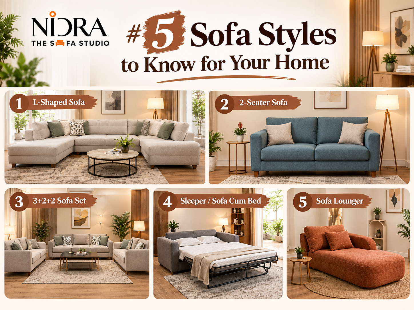 5 sofa styles to know for your home, showcasing stylish and comfortable sofa designs for modern living rooms.